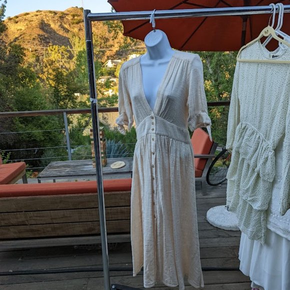 Free People Soft Cotton Tie-Sleeve Figure-Flattering Midi Dress Size Small - Picture 6 of 6